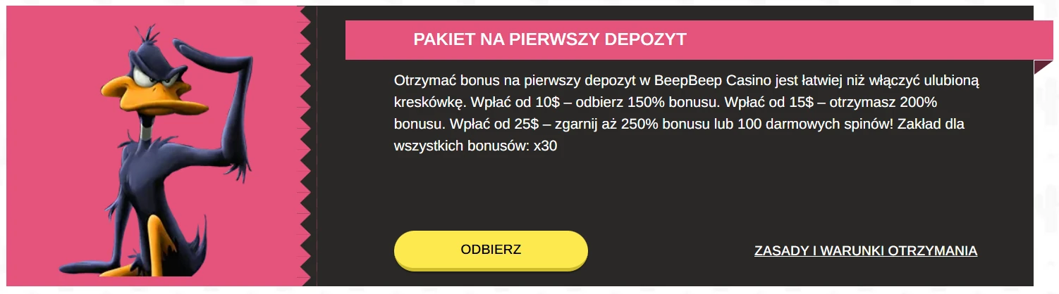 beep beep pakiet na pierwszy depozyt